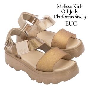US 9 Melissa Glittery Gold Platform Kick Off Sandals EUC worn once